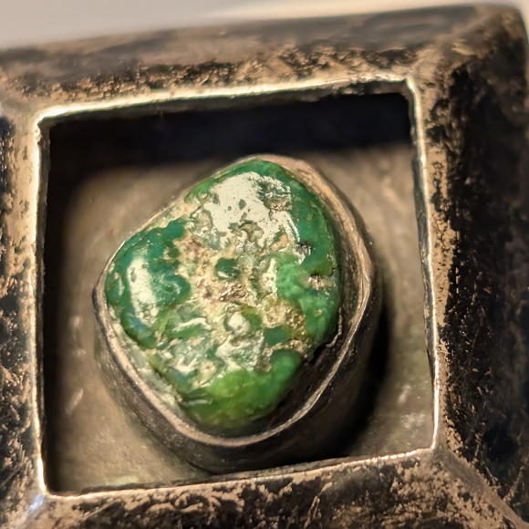 Rare Vintage Sterling Silver Turquoise Shadow Box Ring Size 9 - Picture 9 of 12